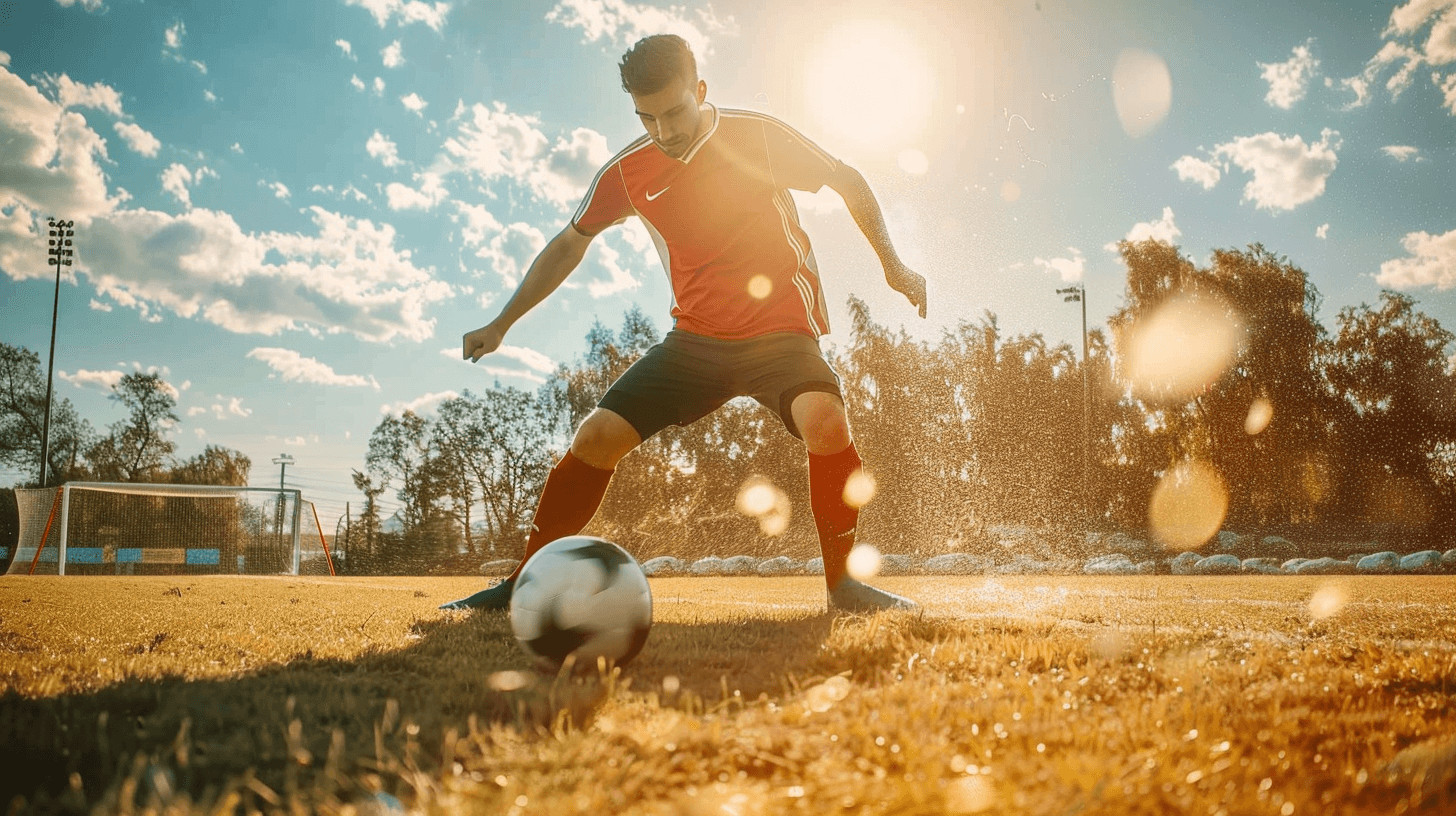 Soccer player dribbling the ball using coordination