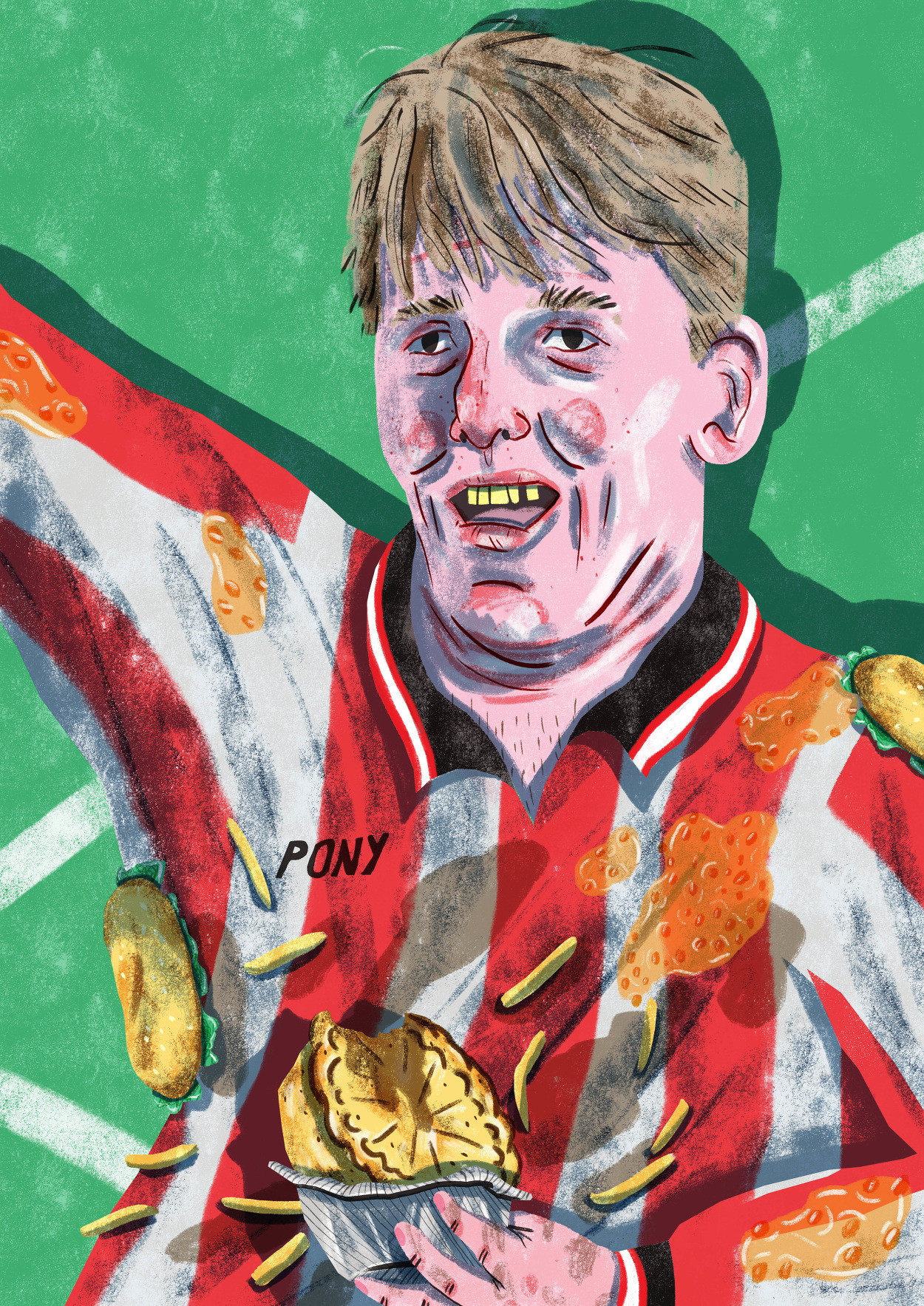 Illustration of Matt Le Tissier in action, showcasing his skillful dribbling and goal-scoring ability