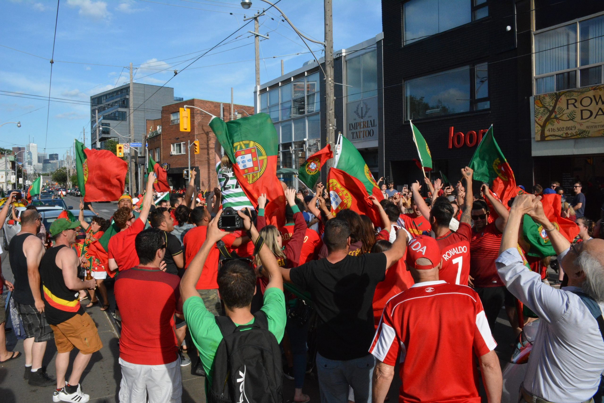 Fans celebrating the Euro 2016 victory in Little Portugal