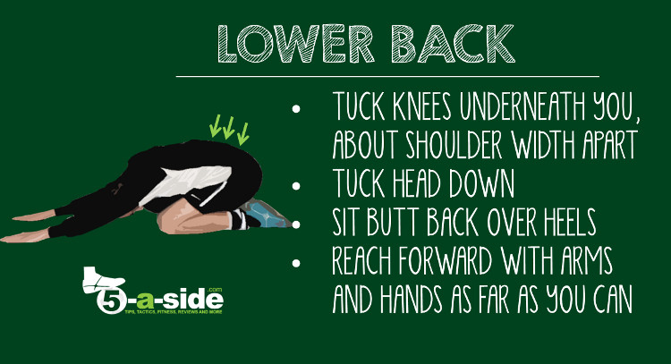 Athlete stretching lower back after football by lying on back and pulling knees to chest