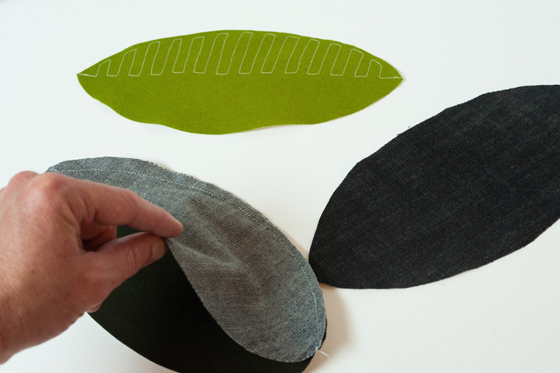 Sewing fabric panels to make a DIY football