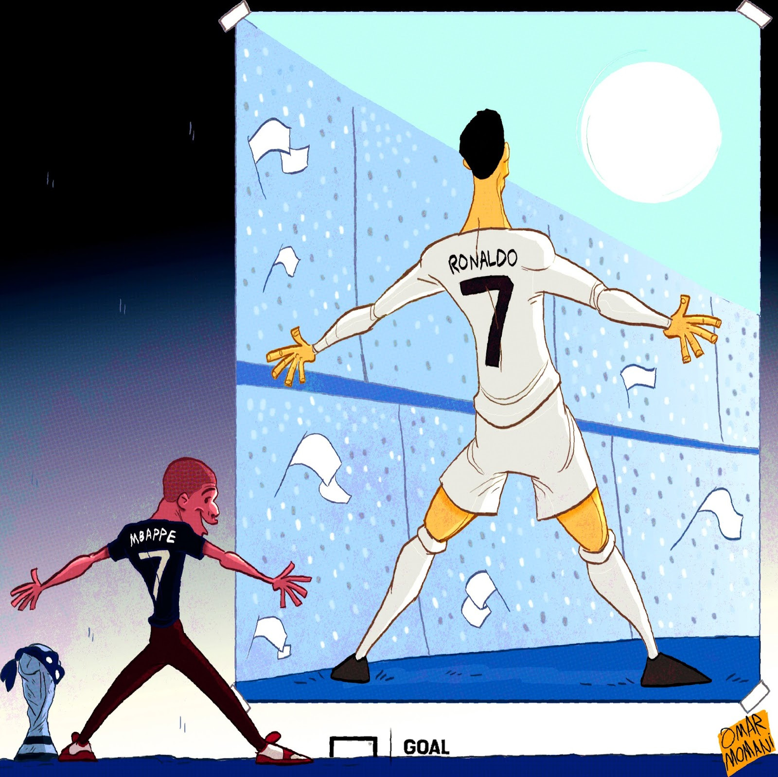 Omar Momani's cartoon illustration of Mbappe and Ronaldo