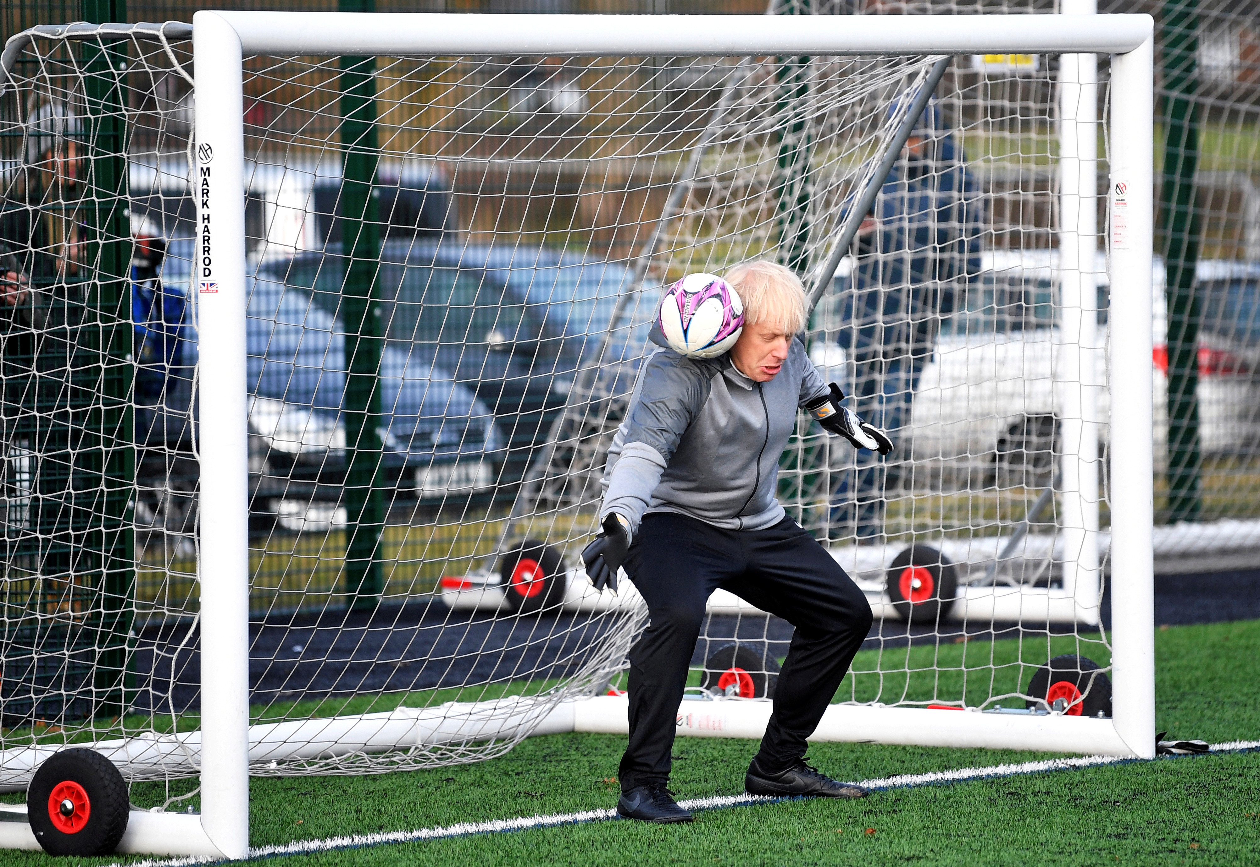 Boris Johnson donned the gloves for a warm up before the Hazel Grove United JFC vs Poynton Juniors girls match in 2019, showing his engagement with the sport at a grassroots level