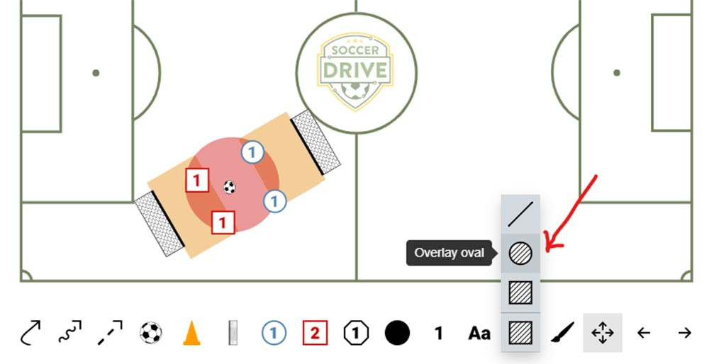 Overlay tool allows you to highlight areas of the field / pitch.