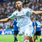 Kylian Mbappe celebrates a goal for Real Madrid