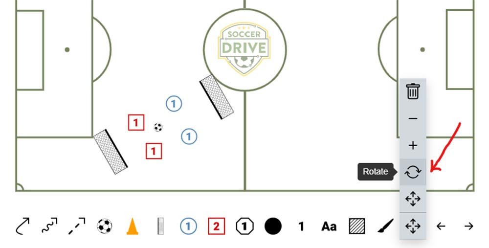 Rotate tool allows you to rotate objects on the field / pitch.