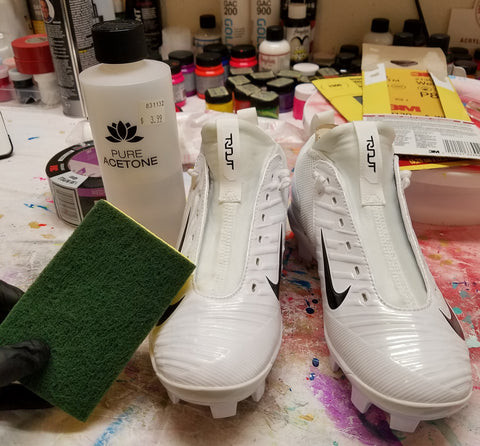 Use a scotch bright pad with acetone to begin preparing the surface.