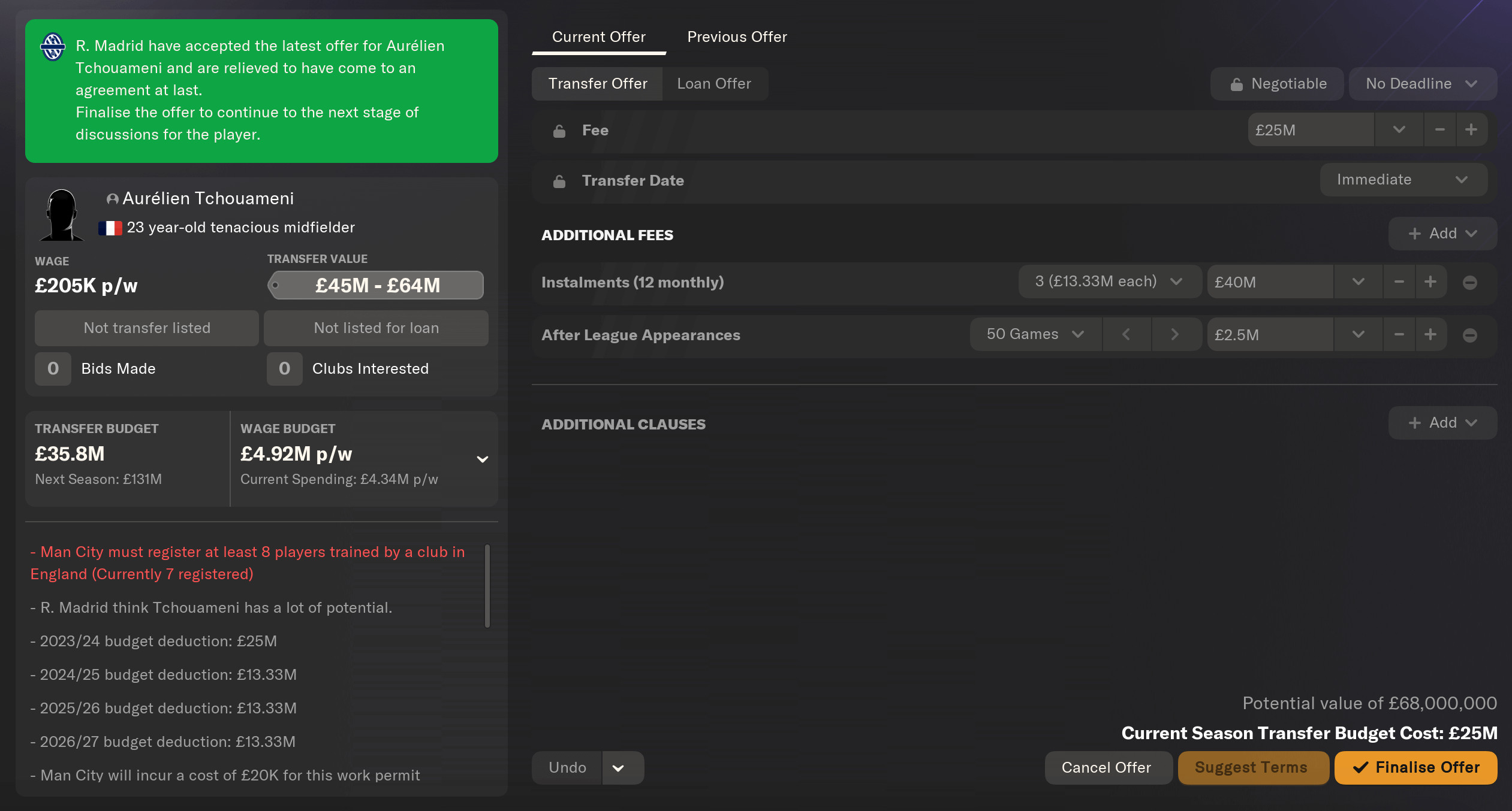 FM24 TRANSFER FEE AGREED