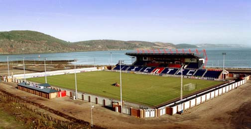 Aerial view of Caledonian Stadium, Inverness