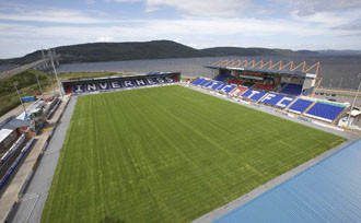 Aerial view of Tulloch Caledonian Stadium, Inverness