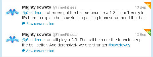 Soweto tweet about 6-a-side formations