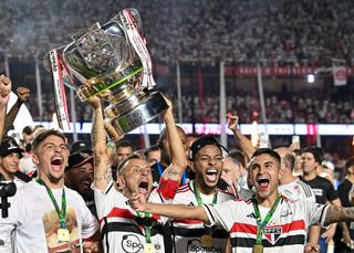 Sao Paulo players celebrate their Copa do Brasil win over Flamengo in 2023.