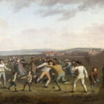 The oldest known painting of people playing football, c1810