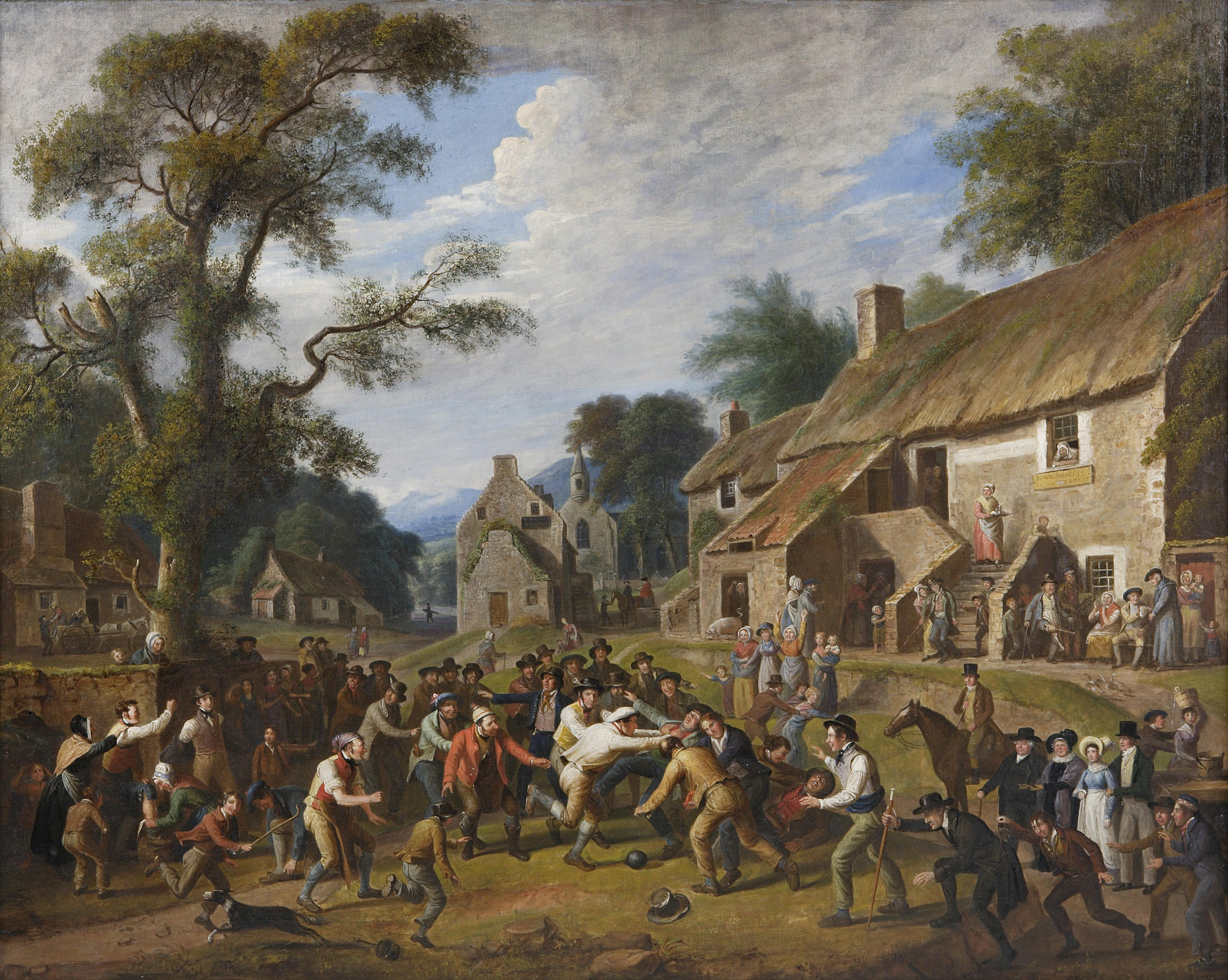 A game of football (almost certainly in Scotland) in around 1830