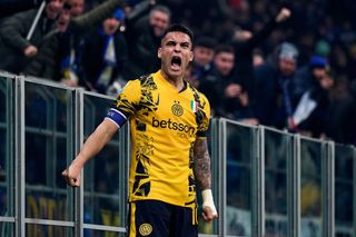 Lautaro Martinez of FC Internazionale celebrates with teammates after scoring his team