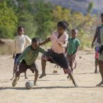 Kids playing football in Madagascar