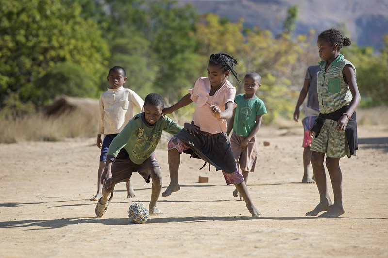 Kids playing football in Madagascar