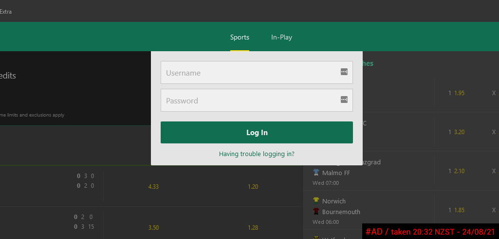 Bet365 Login Modal