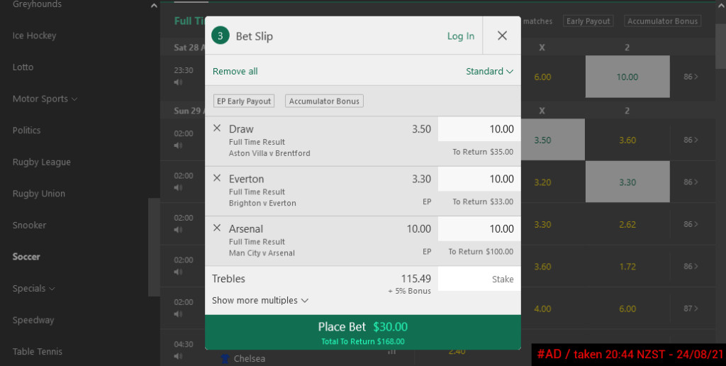 Placing an Accumulator Bet on Bet365