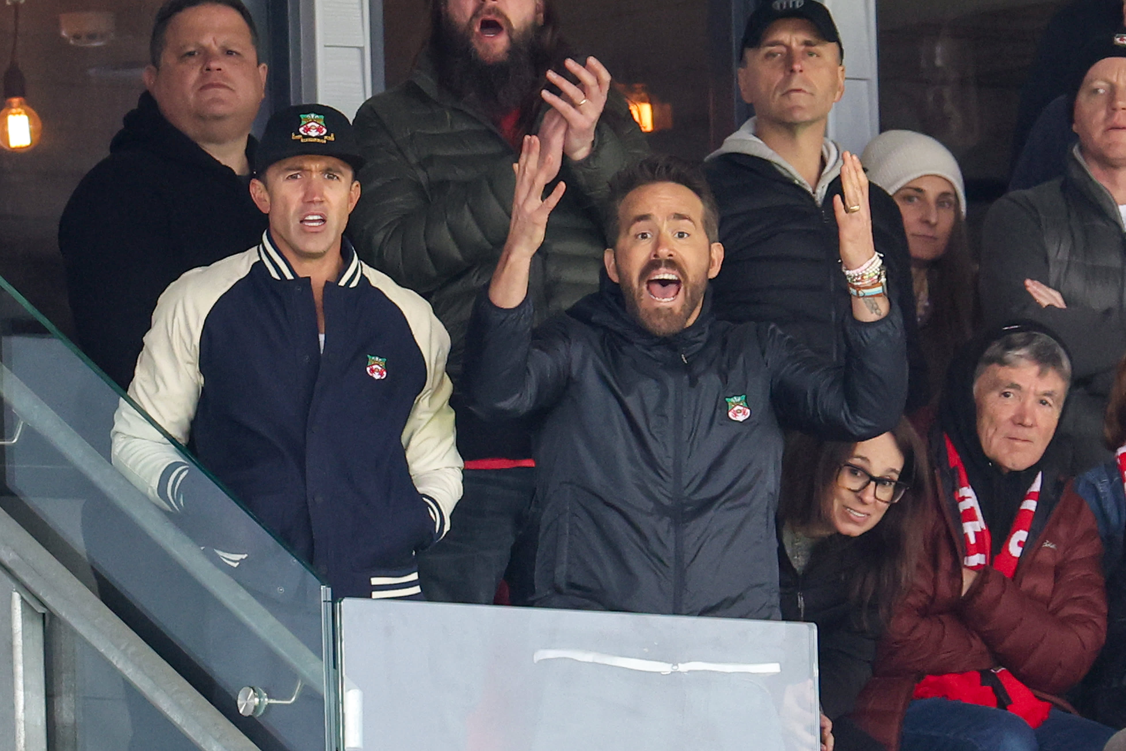 Ryan Reynolds and Rob McElhenney at a Wrexham match