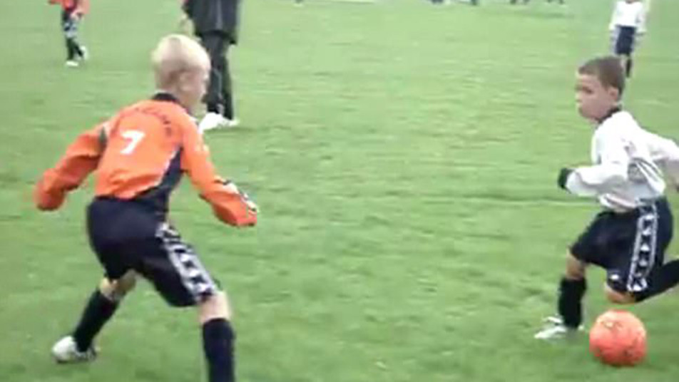 Snapshot of a video showing a young Phil Foden scoring a stunning goal for Reddish Vulcans