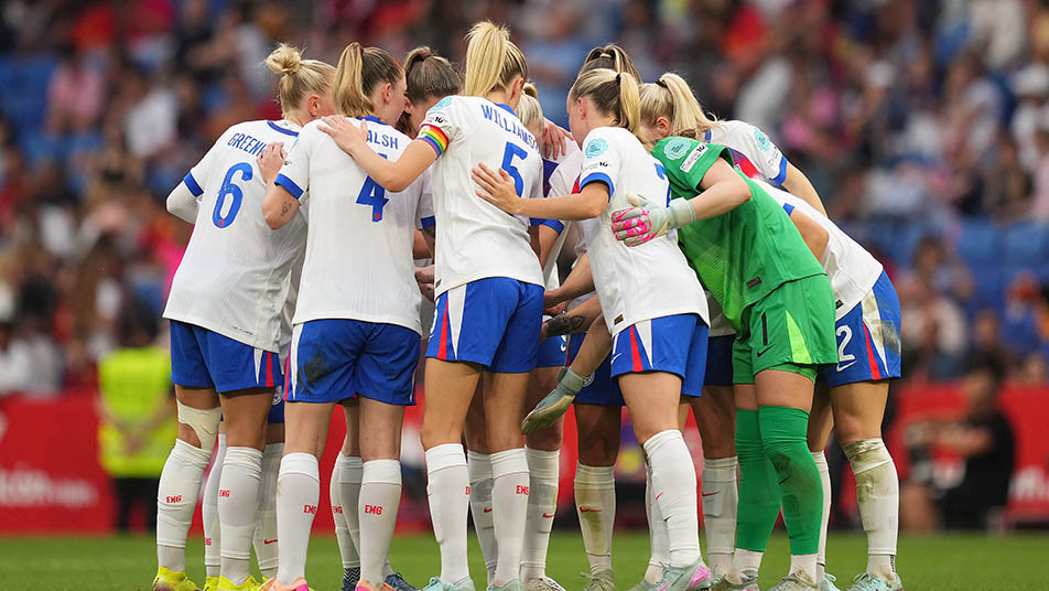 England team huddle before a match, symbolizing their unity and determination in the upcoming UEFA Women's EURO 2025