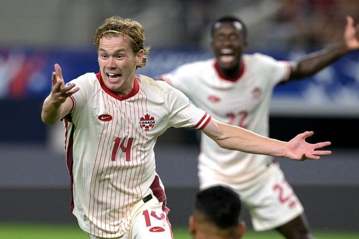 Jacob Shaffelburg celebrates a goal