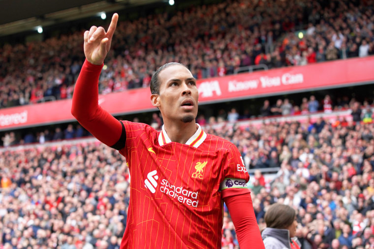 Virgil van Dijk Celebrates Liverpool Goal