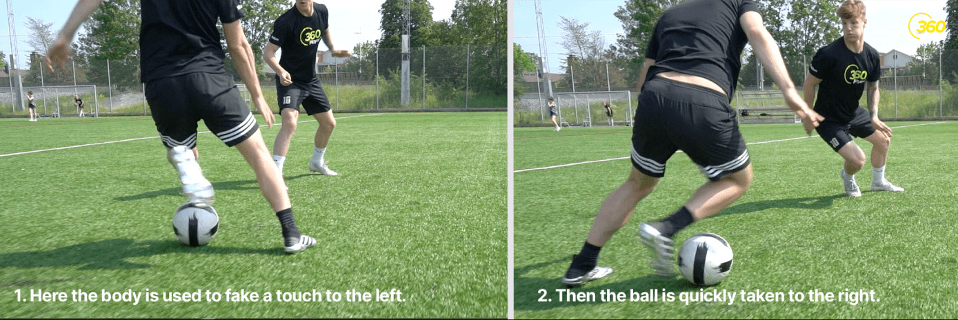 Feint body movement in football 1v1