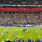 The view from the lower level sideline seats of the 2022 Sunday Night Football game between the Buffalo Bills and the Green Bay Packers