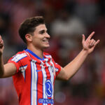 Julian Alvarez of Atletico Madrid celebrates scoring Atletico
