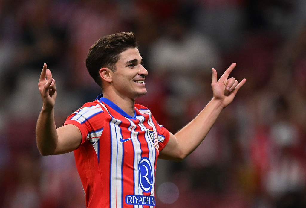 Julian Alvarez of Atletico Madrid celebrates scoring Atletico