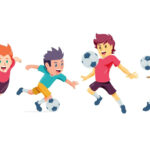 Soccer players celebrating a goal
