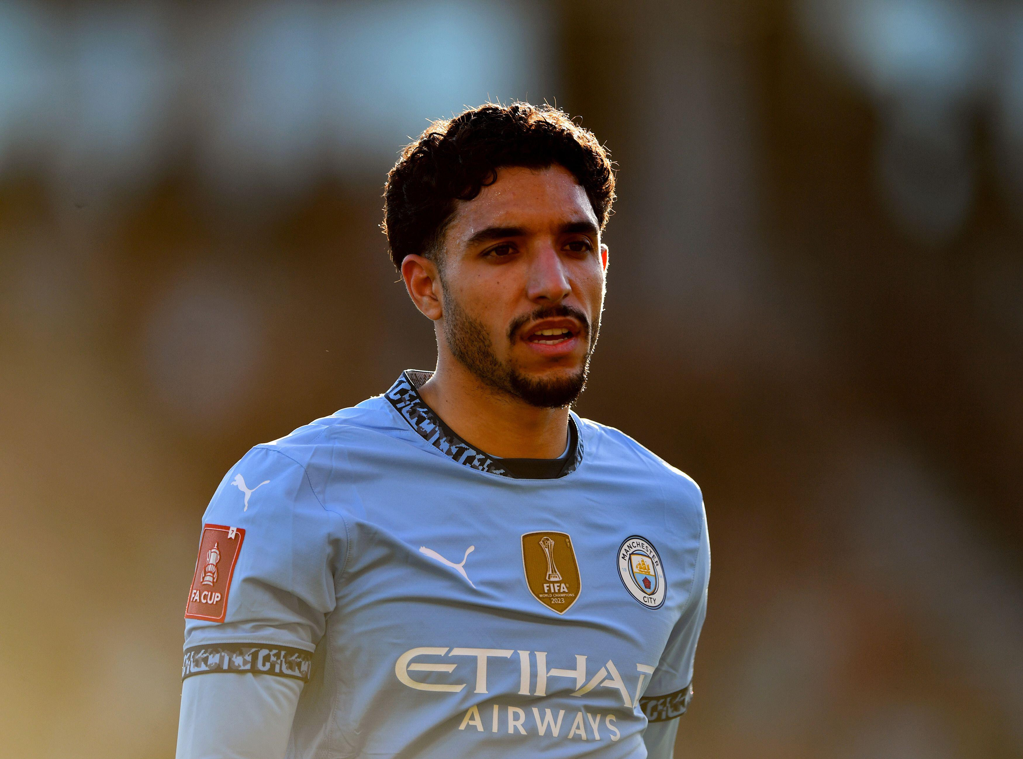 Omar Marmoush of Manchester City looks on during the FA Cup quarter-final against AFC Bournemouth, March 2025