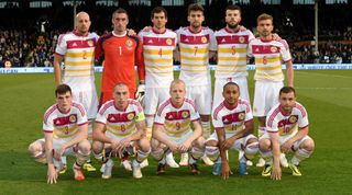 Scotland starting line-up in the Neapolitan ice cream away kit
