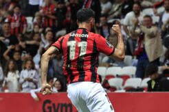 Morgan Sanson celebrates his winner for Nice.