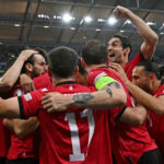 Khvicha Kvaratskhelia celebrating after scoring a goal against Portugal