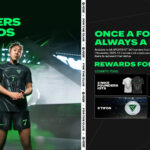 Promotional image for FC25 Founders Rewards featuring rewards like Nike kits, Tifos, and crests.