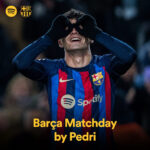 Pedri's Barça Matchday playlist cover featuring the FC Barcelona midfielder
