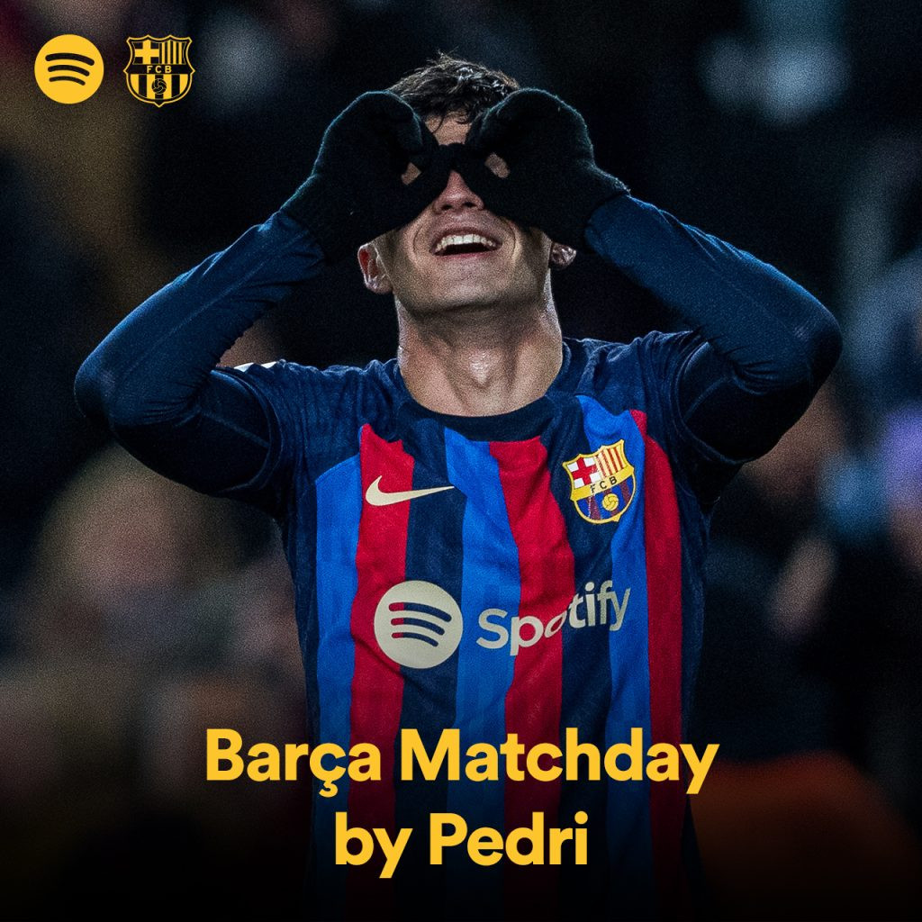 Pedri's Barça Matchday playlist cover featuring the FC Barcelona midfielder