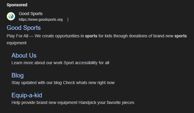 An example Google ad, showing how you might use ads to promote your football fundraisers