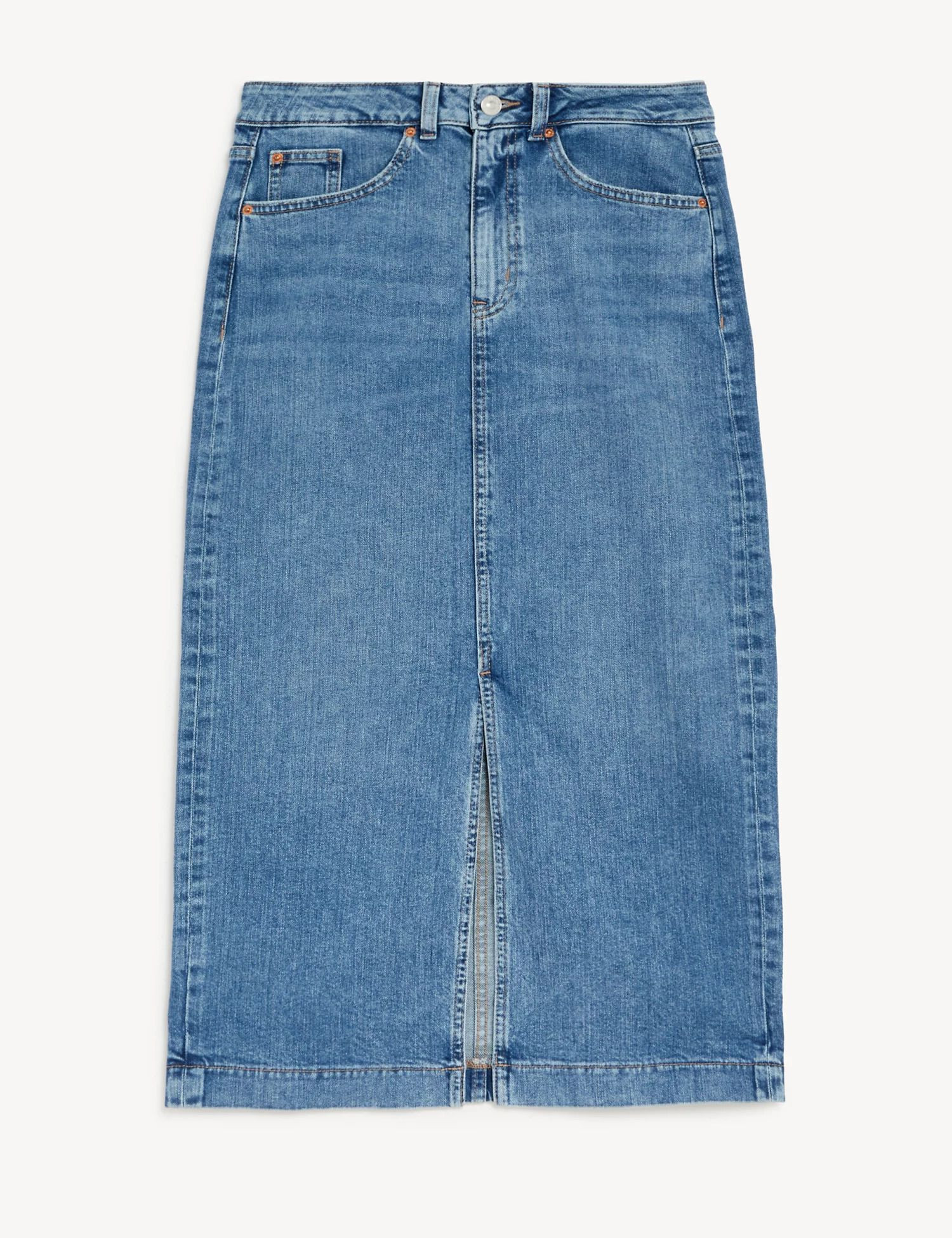 M&amp;S Collection + Denim Split Front Midi Skirt