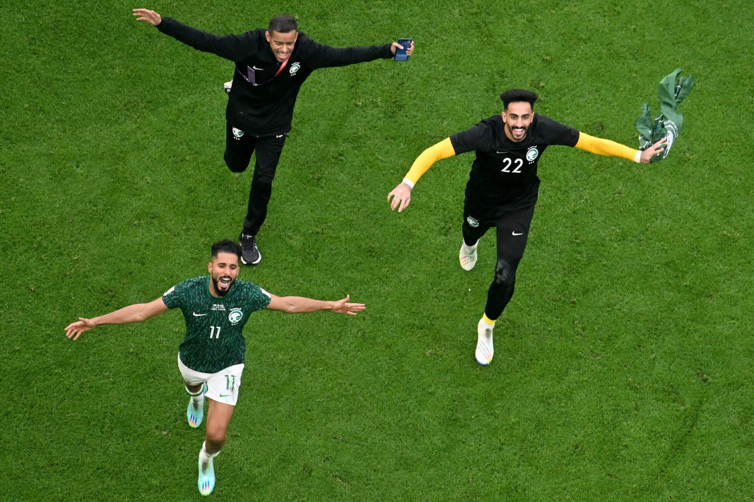 Saudi celebrating beating Argentina