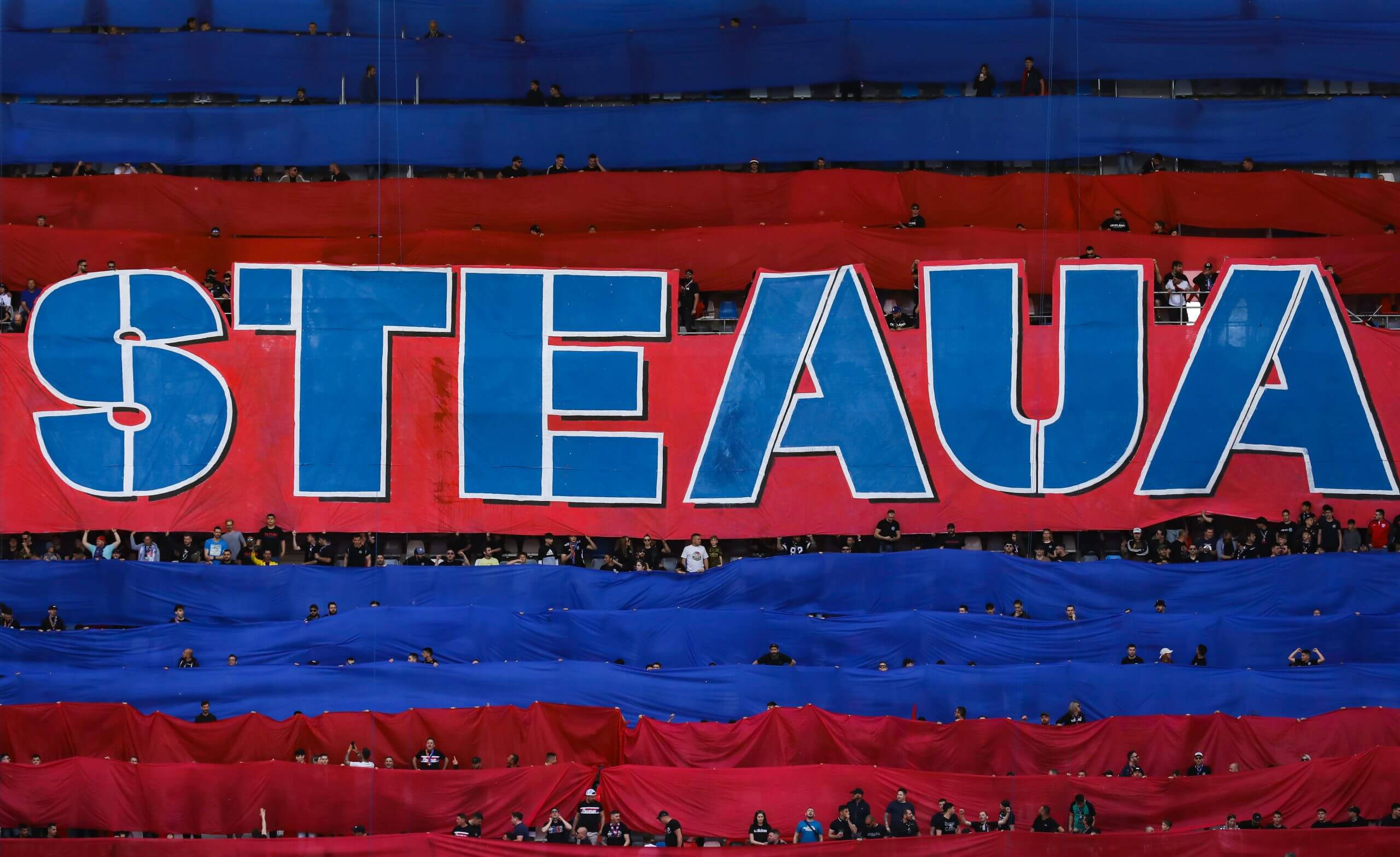 Steaua fans celebrate the 37th anniversary of the European Cup success during a game against Otelul Galati in 2023