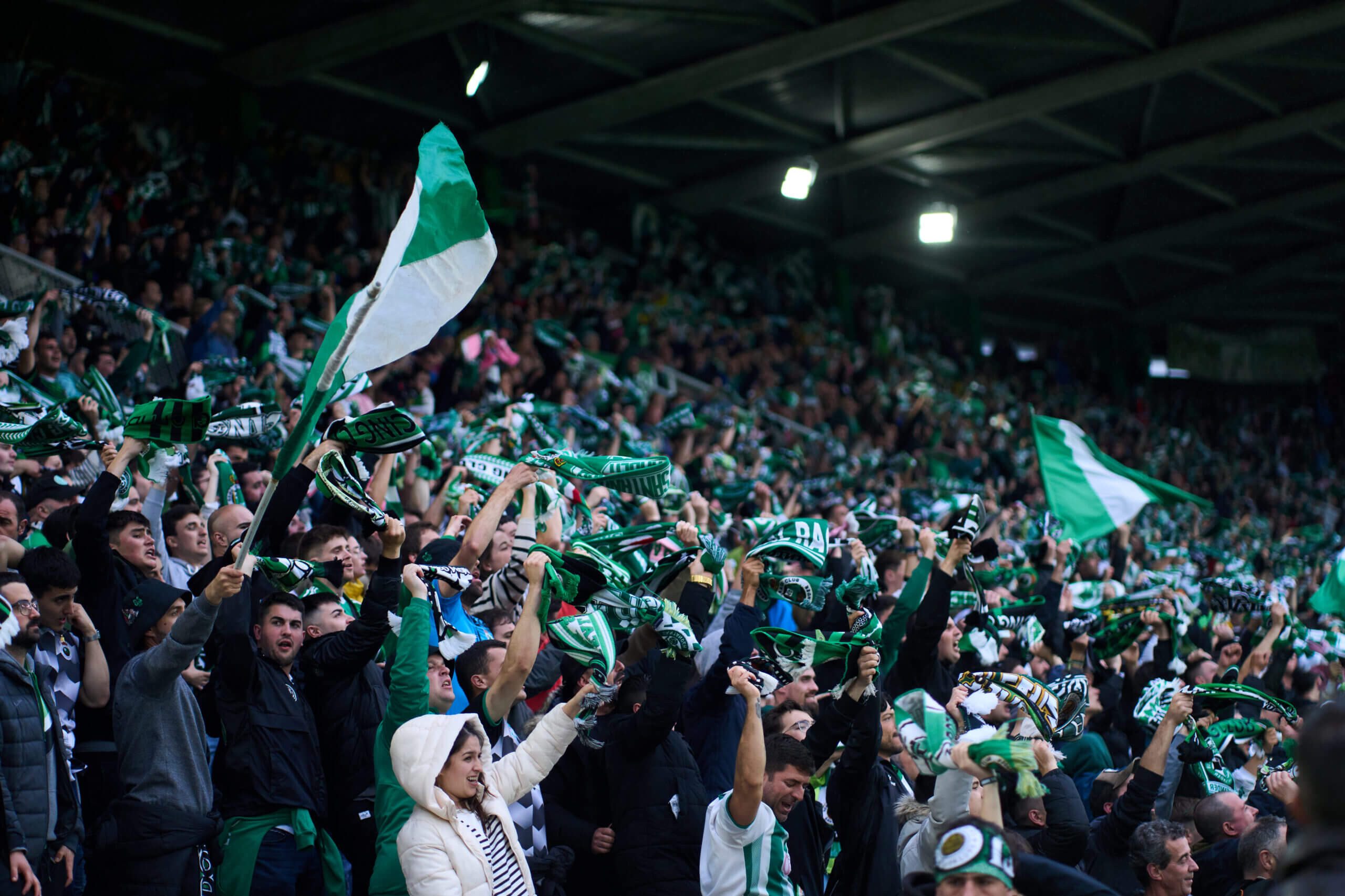 Racing Santander supporters at an April 2023 home match with Granada at El Sardinero