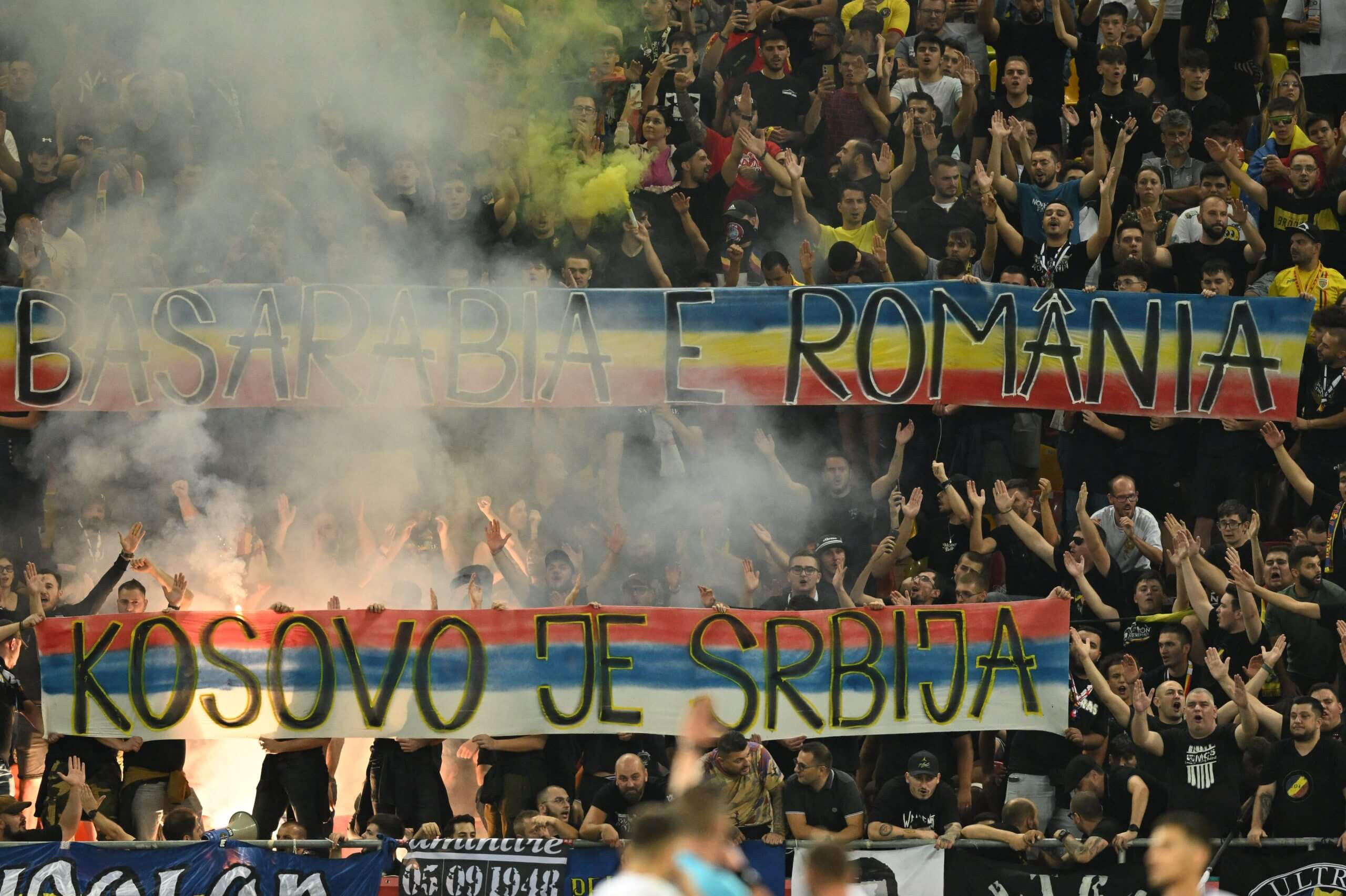 Romania fans previously held up a banner saying 
