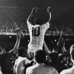 Pele celebrates scoring the 1,000th goal of his career in 1969.