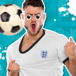 An England fan about to get hit with a football