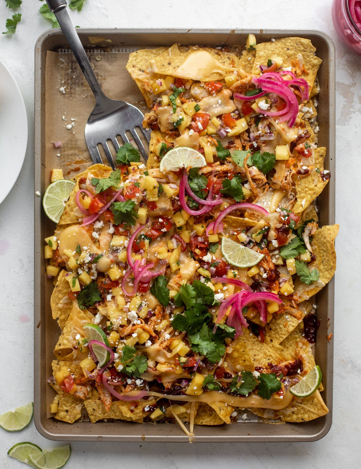 Hot honey chipotle BBQ chicken nachos