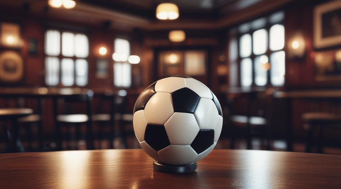 Football fans celebrate at a pub, capturing the excitement of watching a game together